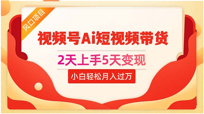 （10807期）2天上手5天变现视频号Ai短视频带货0粉丝0基础小白轻松月入过万-好创网