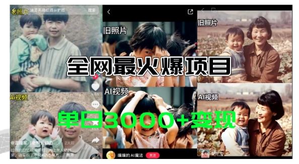 全网爆火的AI让老照片动起来教程，蹭热点日赚3k+，内含免费工具一键可生成【揭秘】-好创网