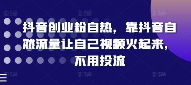 抖音创业粉自热，靠抖音自然流量让自己视频火起来，不用投流-好创网