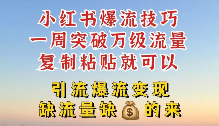 小红书爆流技巧，一周突破万级流量，复制粘贴就可以，引流爆流变现【揭秘】-好创网