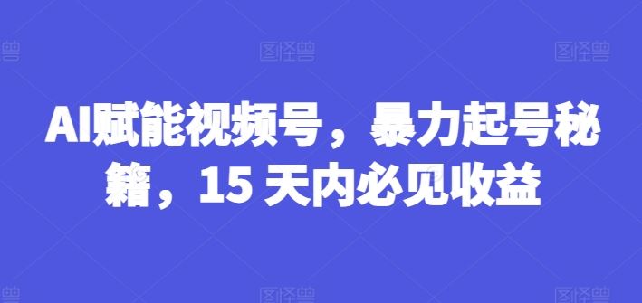 AI赋能视频号，暴力起号秘籍，15 天内必见收益【揭秘】-好创网