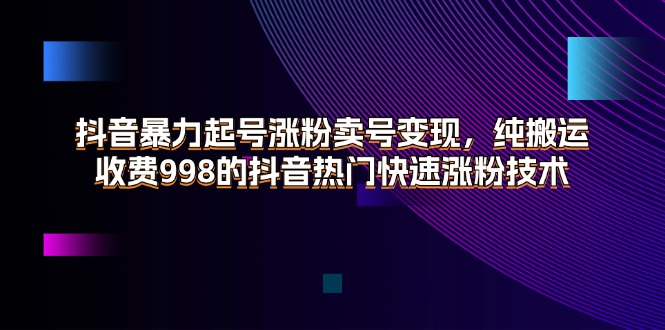 （11656期）抖音暴力起号涨粉卖号变现，纯搬运，收费998的抖音热门快速涨粉技术-好创网