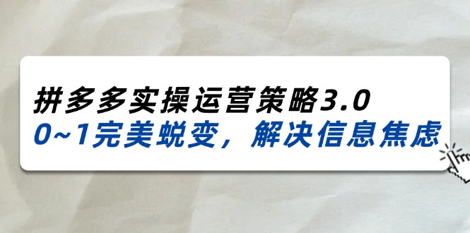 （11658期）2024_2025拼多多实操运营策略3.0，0~1完美蜕变，解决信息焦虑（38节）-好创网