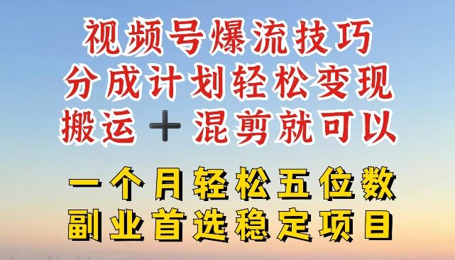 视频号爆流技巧，分成计划轻松变现，搬运 +混剪就可以，一个月轻松五位数稳定项目【揭秘】-好创网