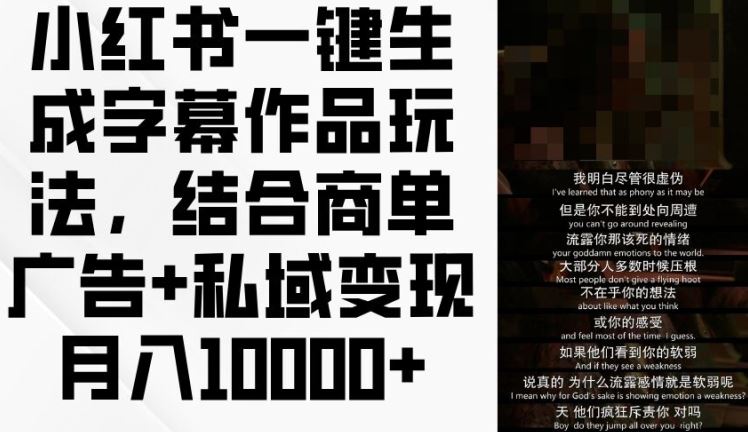 小红书一键生成字幕作品玩法，结合商单广告+私域变现月入1w+【揭秘】-好创网