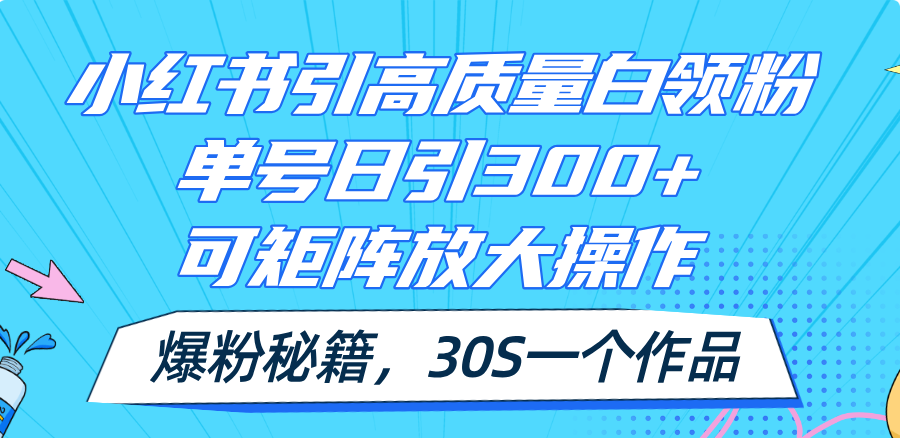 （11692期）小红书引高质量白领粉，单号日引300+，可放大操作，爆粉秘籍！30s一个作品-好创网