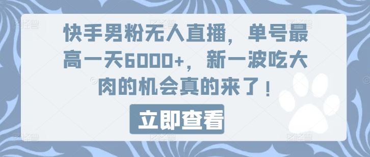 快手男粉无人直播，单号最高一天6000+，新一波吃大肉的机会真的来了-好创网