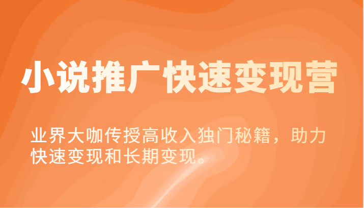小说推广快速变现营-业界大咖传授高收入独门秘籍，助力快速变现和长期变现。-好创网