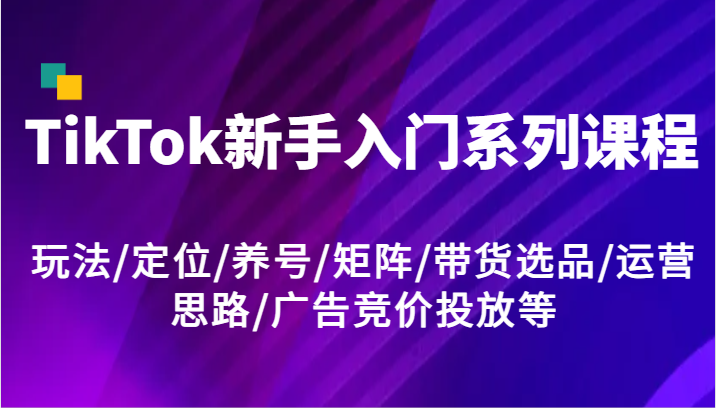 TikTok新手入门系列课程，玩法/定位/养号/矩阵/带货选品/运营思路/广告竞价投放等-好创网