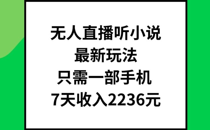 无人直播听小说最新玩法，只需一部手机，7天收入2236元【揭秘】-好创网