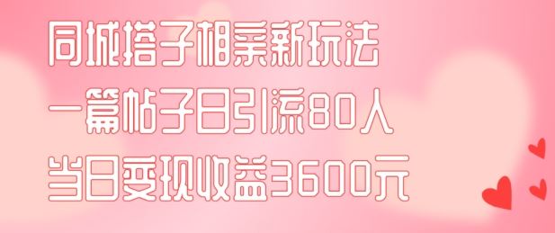 同城搭子相亲新玩法一篇帖子引流80人当日变现3600元(项目教程+实操教程)【揭秘】-好创网