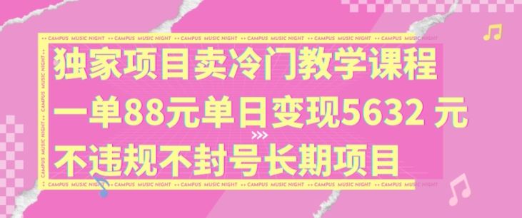 独家项目卖冷门教学课程一单88元单日变现5632元违规不封号长期项目【揭秘】-好创网