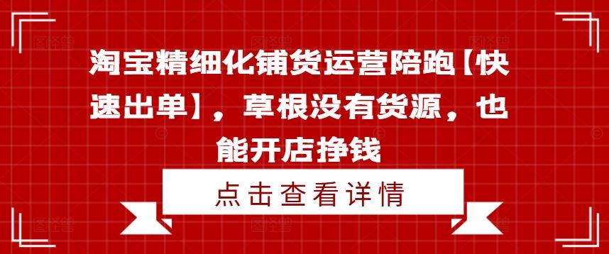淘宝精细化铺货运营陪跑【快速出单】，草根没有货源，也能开店挣钱-好创网