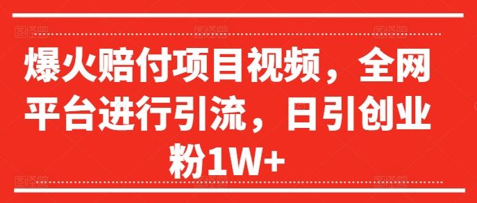 爆火赔付项目视频，全网平台进行引流，日引创业粉1W+【揭秘】-好创网