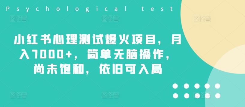 小红书心理测试爆火项目，月入7000+，简单无脑操作，尚未饱和，依旧可入局-好创网