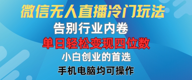 微信无人直播冷门玩法，告别行业内卷，单日轻松变现四位数，小白的创业首选-好创网