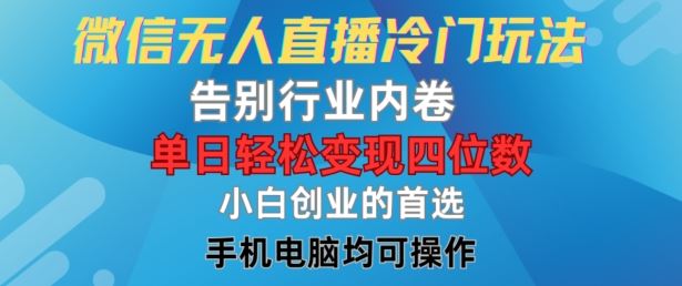 微信无人直播冷门玩法，告别行业内卷，单日轻松变现四位数，小白的创业首选【揭秘】-好创网