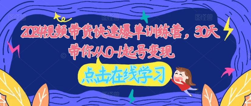 2024视频带货快速爆单训练营，30天带你从0-1起号变现-好创网