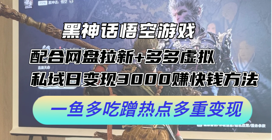 （12316期）黑神话悟空游戏配合网盘拉新+多多虚拟+私域日变现3000+赚快钱方法。…-好创网