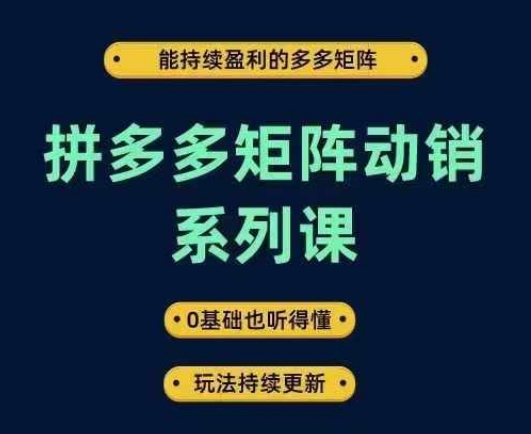 拼多多矩阵动销系列课，能持续盈利的多多矩阵，0基础也听得懂，玩法持续更新-好创网