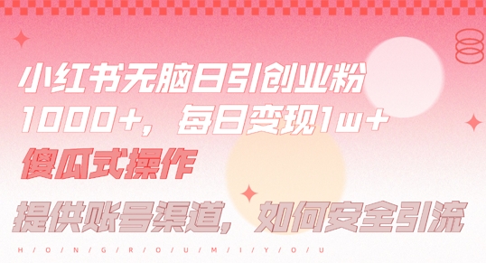 小红书无脑每日引流创业粉500+，小白每天只花半小时，躺赚长尾收益【揭秘】-好创网