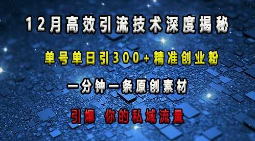 最新高效引流技术深度揭秘 ，单号单日引300+精准创业粉，一分钟一条原创素材，引爆你的私域流量-好创网