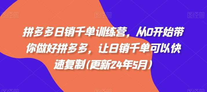拼多多日销千单训练营，从0开始带你做好拼多多，让日销千单可以快速复制(更新24年12月)-好创网
